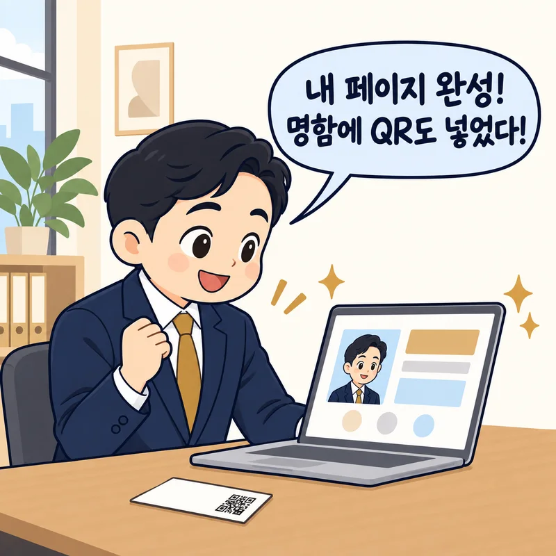 랜딩페이지를 완성하고 명함에 QR을 넣은 컨설턴트