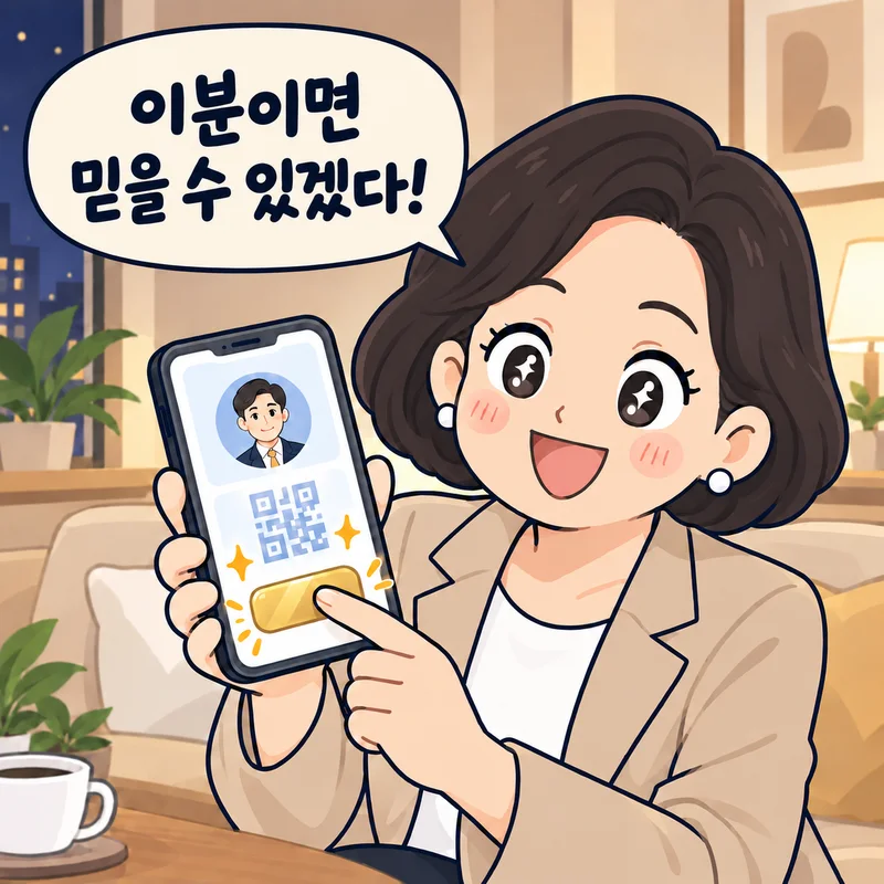 고객이 휴대폰에서 상담 신청 버튼을 누르는 장면